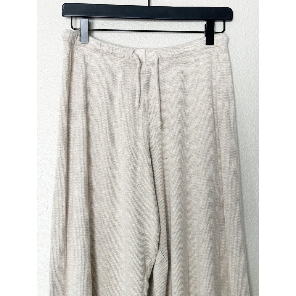 Leset Waffle Knit Lounge Set Oatmeal Beige Long Sleeve Top Wide Leg Pants Small - Picture 8 of 16